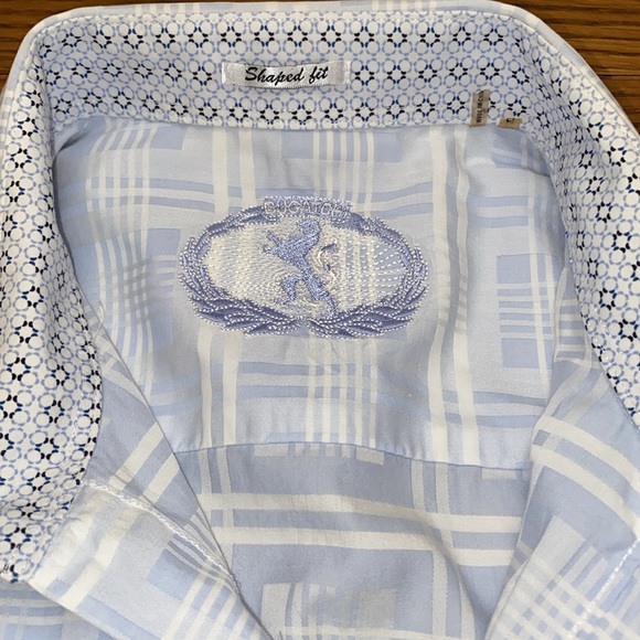 Bugatchi Blue & White Plaid Button Front Dress Shirt Men's L Large - Picture 4 of 10